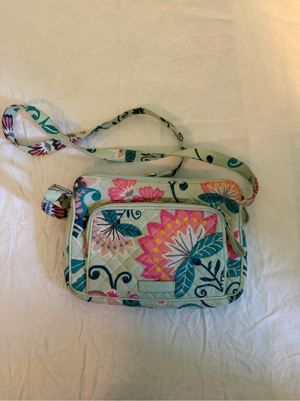 Vera Bradley Mint Floral Quilted Crossbody with Pink & Teal Accents